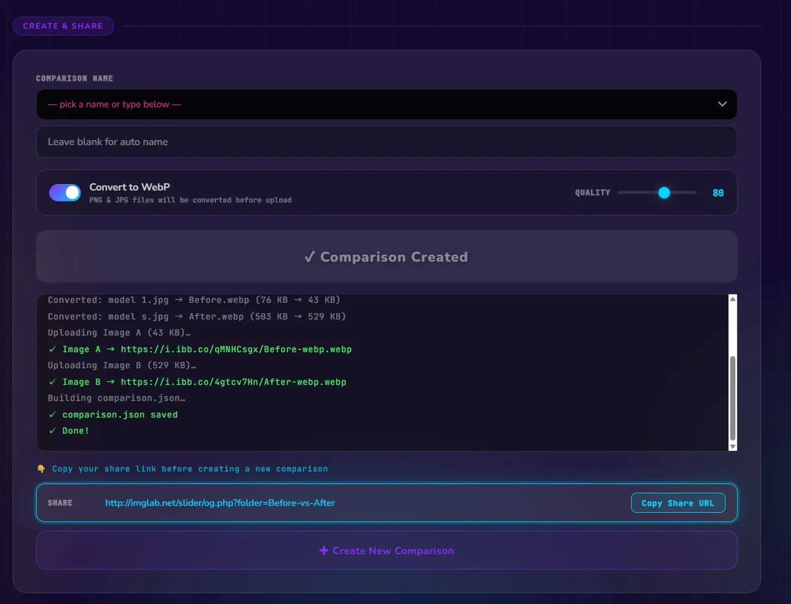 Step 2 — Click Create Comparison