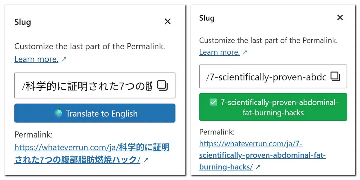 Slug popup translate button