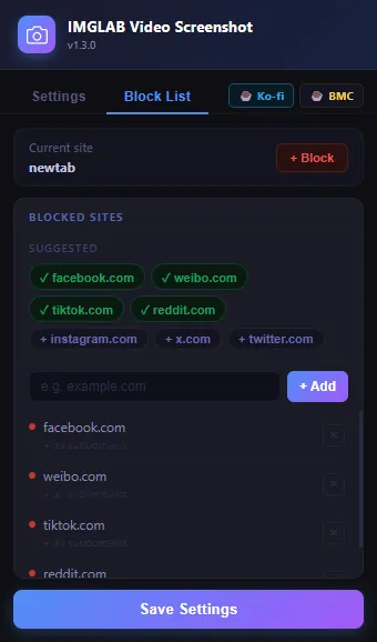 IMGLAB Video Screenshot — Block List tab